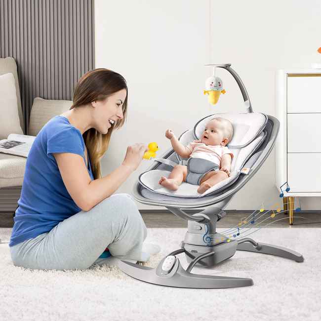 Engineered for Shared Moments: Precision-Built Baby Swing Grows with Your Child

​​Soothing Motion, Simplified​​: 
3 adjustable swing speeds with remote control.    Dad can adjust the rhythm seamlessly while Mom feeds the newborn – no disruptions.
​​Ergonomic Versatility​​: 
Multi-position reclining backrest adapts from newborn to toddler (0-12mo).    Perfect for feedings, playtime, or quiet outdoor naps.
​​Quality That Lasts​​: 
Highly durable, machine-washable seat fabric stands up to daily use.    Ready to be passed on to future siblings.
​​Parent-Tested Safety​​: 
Anti-skip weighted base ensures stability, backed by rigorous 30-day manufacturer testing. Rest easy during family time knowing baby stays securely swaying.
​​Custom Comfort Control​​: 
8 selectable melodies with volume control.    Grandma chooses gentle lullabies, Uncle picks ocean sounds – baby enjoys personalized comfort.

​​Trust & Transparency:​​
High-Quality Manufacturing: Built in an ISO-certified factory in China.
Flexible Power: Operate reliably using included 4x Type C batteries or an AC adapter (sold separately).
Pass durability tests