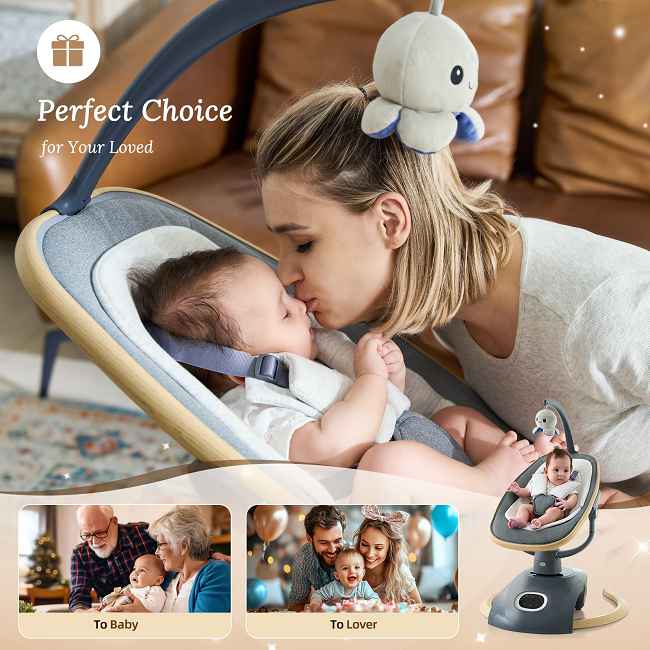 Designed for modern parents working together, this versatile solution adapts to your baby's first years, combining a premium baby swing, comfortable bassinet, and secure crib – all backed by factory-direct quality and value.

​​Parenting Partnership:​​ 
Install effortlessly in minutes, ​​without tools​​, so both parents can set up the safe sleep or play space together.
​​
Grows With Your Baby:​​ 
Start as a supportive newborn bassinet, transition to a soothing swing, and later use the secure ​​baby bed crib​​ structure – one investment covers months of development.
​​
Engineered for Reassurance:​​ 
Certified ​​5-point safety seat belt​​ and ​​patented design​​ ensure stability across all 3 recline positions and swing modes.

​​Simplified Care:
​​ ​Removable and washable seat fabric​​ withstands frequent cleaning after feedings or spills, maintaining hygiene.
​​
Precision Comfort:​​
 Choose from ​​3 pre-setting swing modes​​ and ​​3 unique swing paths​​ (covering a total arc of ~65°), each with ​​5 adjustable speeds​​ – find the exact motion to soothe even during fussy evenings.

Convenience Focused:​​ 
Manage settings easily via included ​​remote control​​ or touch buttons.  Gentle ​​music function​​ offers additional calming support.

​​Engaging Play:​​ 
​​Removable toy bar​​ with soft, ​​deluxe short plush toys​​ encourages visual tracking during supervised awake time.

​​Factory-Direct Assurance:​​ 
Experience ​​good quality factory directly​​ from our ISO-certified ​​Chinese factory​​, delivering ​​factory hot sale​​ value without compromising safety or comfort.

Built for real family life: 
durable materials, tested safety features, and simplified care.  Explore the difference genuine factory quality make