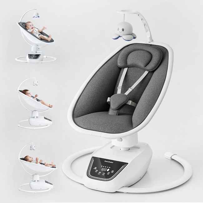 A 3-in-1 baby swing (swing + bassinet + crib) designed for parents prioritizing shared childcare and long-term investment.It offers unmatched versatility and quality at factory-direct prices.

​​Multiple control options​​ (remote, button, or touch screen):
Easily adjust settings together as parents to soothe your baby during shared moments like playtime or bedtime, enhancing teamwork without hyperbole.
​​
5 adjustable swing speeds​​:
Find the perfect motion for each developmental stage, from soothing newborns to engaging infants over months of use, to reduce fussiness and promote growth.

Stepless seat angle adjustment​​:
Customize positions for feeding or napping scenes, ensuring comfort without instability through incremental changes that support daily routines.
​​
Timer function with precise settings music​​:
Set intervals like 15-, 30-, or 60-minute cycles to establish consistent sleep patterns over time, aiding parental schedules with reliable, real-world application.      integrated music system

Washable and skin-friendly mattress​​:
Designed for easy cleaning through spills and daily wear, it supports sensitive skin through multiple washes for sustained hygiene and baby comfort.
​​
Secure 3-point seatbelt​​:
Tested for safety in diverse scenarios like active play, providing dependable protection that adapts as your child grows for years of secure use.