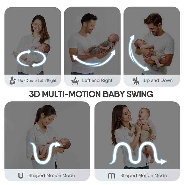 A 3-in-1 baby swing (swing + bassinet + crib) designed for parents prioritizing shared childcare and long-term investment.It offers unmatched versatility and quality at factory-direct prices.

​​Multiple control options​​ (remote, button, or touch screen):
Easily adjust settings together as parents to soothe your baby during shared moments like playtime or bedtime, enhancing teamwork without hyperbole.
​​
5 adjustable swing speeds​​:
Find the perfect motion for each developmental stage, from soothing newborns to engaging infants over months of use, to reduce fussiness and promote growth.

Stepless seat angle adjustment​​:
Customize positions for feeding or napping scenes, ensuring comfort without instability through incremental changes that support daily routines.
​​
Timer function with precise settings music​​:
Set intervals like 15-, 30-, or 60-minute cycles to establish consistent sleep patterns over time, aiding parental schedules with reliable, real-world application.      integrated music system

Washable and skin-friendly mattress​​:
Designed for easy cleaning through spills and daily wear, it supports sensitive skin through multiple washes for sustained hygiene and baby comfort.
​​
Secure 3-point seatbelt​​:
Tested for safety in diverse scenarios like active play, providing dependable protection that adapts as your child grows for years of secure use.