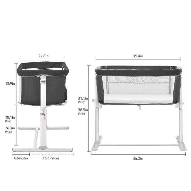 ​​Co-Sleeping Convenience:​​
Adjust this bedside crib to match your adult bed height (9 adjustable levels) for effortless nighttime feeding, comforting, and bonding.  Easily reach your baby without leaving your bed.

Secure & Stable Sleep:​​
A robust, rigid frame minimizes wobble, providing the steady foundation babies need for deeper, longer-lasting sleep.

Safety & Comfort Assured:​​
Built with certified, non-toxic materials and features a firm, supportive mattress wrapped in a soft, skin-friendly cover.

Seamless Parental Care:​​
The front side lowers for instant access, letting you comfort or attend to your baby quickly and maintain closeness while they rest securely in their own space.

Complete, Easy-Clean Setup:​​
Includes a quality mattress and a removable, washable cover for simple hygiene – ensuring a consistently clean, comfortable sleep environment.

Enduring Quality, Direct Value:​​
Benefit from factory-direct savings on a bedside crib built under strict quality-controlled processes by an experienced Chinese manufacturer known for durable infant products.