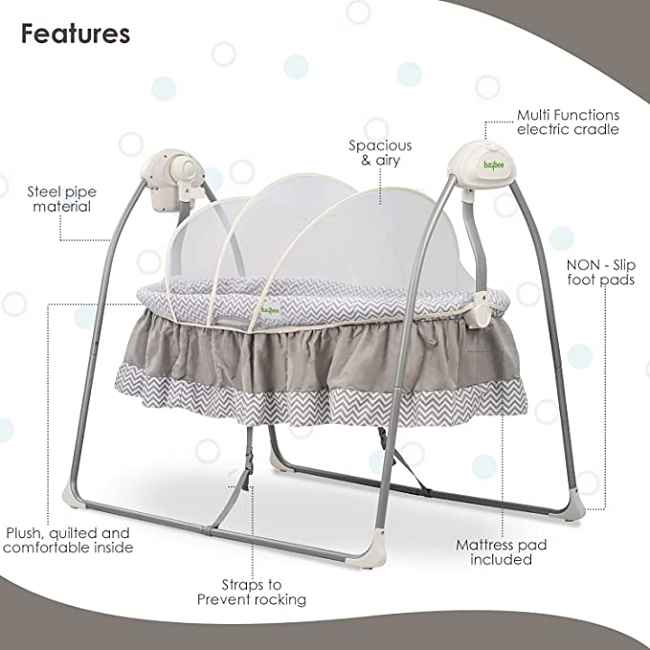 Built for Lasting Value:​​
Invest in daily peace.    With 3 swing speeds, precise timer settings (10/20/30 mins), and versatile power (batteries or adapter), this swing reliably supports your baby's comfort from newborn stages through early infancy.

Responsive Comfort, Scientifically Considered:​​
Patented Moving Detection (M-D) technology gently responds if your baby stirs awake, automatically restarting motion to encourage peaceful resettling.

​​Intuitive Control, Tangible Calm:​​
Choose music on/off, skip tracks, set continuous play, or adjust volume easily.    These specific features—controlled right at the swing—provide quiet comfort tailored to your baby's needs.

​​Trusted Quality, Direct from Source:​​
Experience factory-direct assurance.    Made in our rigorously tested Chinese facility, this baby swing prioritizes consistent, good quality construction for dependable performance you can rely on daily.