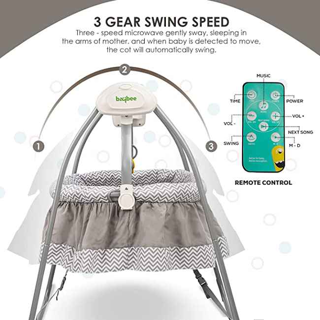 Built for Lasting Value:​​
Invest in daily peace.    With 3 swing speeds, precise timer settings (10/20/30 mins), and versatile power (batteries or adapter), this swing reliably supports your baby's comfort from newborn stages through early infancy.

Responsive Comfort, Scientifically Considered:​​
Patented Moving Detection (M-D) technology gently responds if your baby stirs awake, automatically restarting motion to encourage peaceful resettling.

​​Intuitive Control, Tangible Calm:​​
Choose music on/off, skip tracks, set continuous play, or adjust volume easily.    These specific features—controlled right at the swing—provide quiet comfort tailored to your baby's needs.

​​Trusted Quality, Direct from Source:​​
Experience factory-direct assurance.    Made in our rigorously tested Chinese facility, this baby swing prioritizes consistent, good quality construction for dependable performance you can rely on daily.