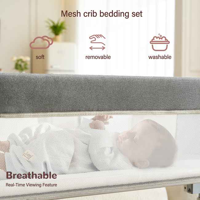 Perfect Bedside Match for Both Parents:​​
Effortlessly adjust the crib, bassinet, or swing to 8 precise heights.
Ensures a seamless, safe level with any adult bed or sofa in your home – ideal for convenient nighttime feeding and comforting by either parent.

​​Investment in Restful Nights & Years:​​
Precision-engineered stability means your baby settles easier and sleeps soundly.
This durable design provides reliable, long-lasting safety from infancy through the toddler years.

Engineered for Comfort & Confidence:​​
High-quality, breathable mesh panels create a consistently cozy, well-ventilated sleeping environment, reducing overheating for maximum comfort.
​​
Effortless Cleanliness, Gentle on Skin:​​
The included skin-friendly, washable mattress cover ensures a hygienic and ultra-comfortable surface, easily maintained for daily peace of mind.
​​
Factory Direct Quality Assurance:​​
bassinet, and swing comes directly from our dedicated Chinese factory – quality you can rely on.
