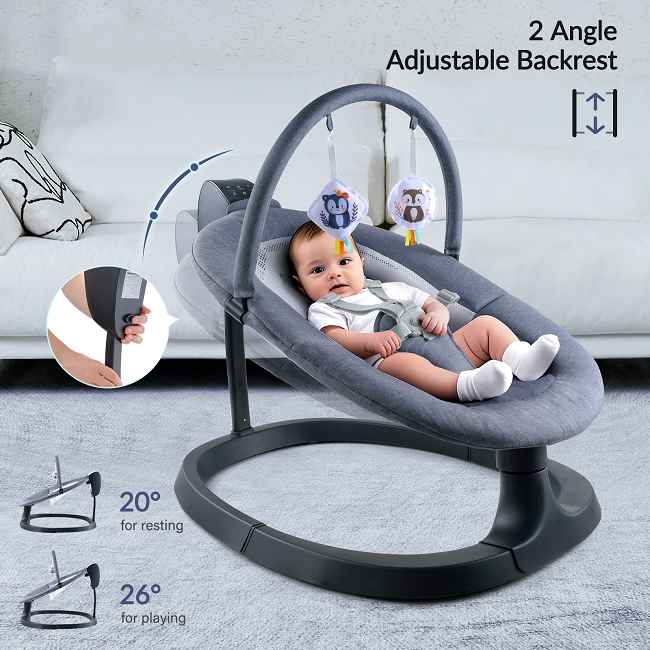 Free your hands! This 2-in-1 electric baby swing and chair offers 3 unique swing modes and touch-screen controls. Hot sale, factory direct. Use as a baby chair up to 30 kg!
